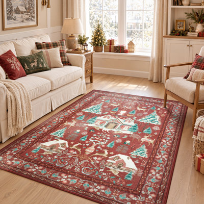Tapis de jardin de Noël en velours perlé rétro pour le salon, la chambre à coucher ou le vestibule