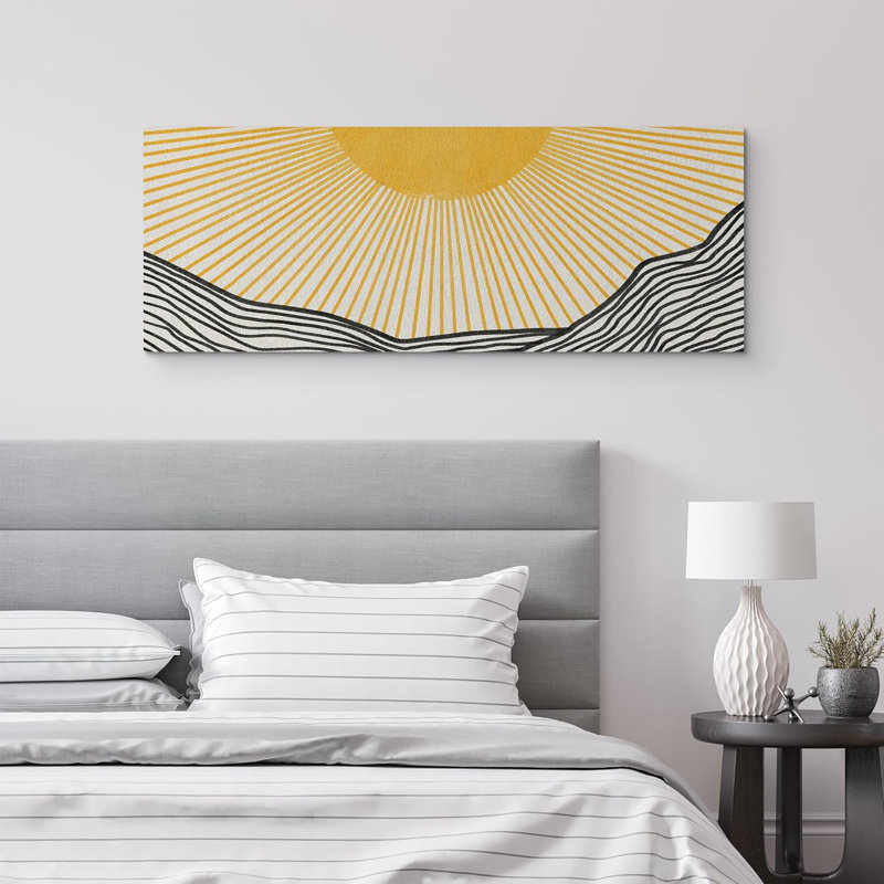 " IDEA4WALL Canvas Print Wall Art Sunrise Abstract Ocean Illustrations Modern Art Decorative Bohemian Multicolor Minimalism For Bedroom - 32"x12"x2 "