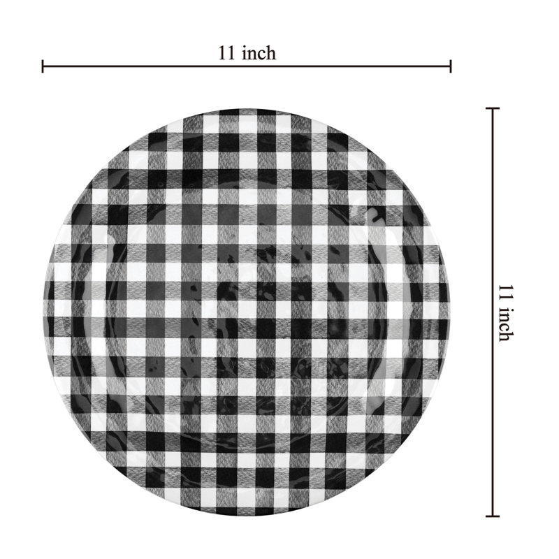 Alberton 6-Piece Gingham 11" Melamine Plates., Black