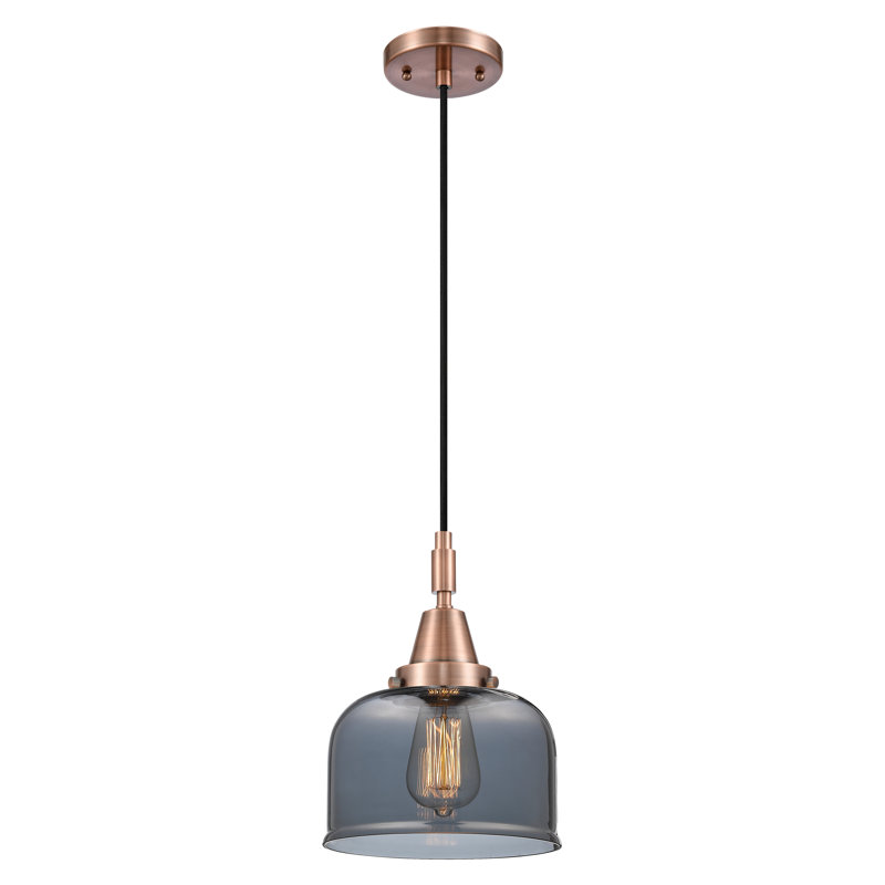 Downtown Urban - Caden Almitra - 1 Light Cord Hung Mini Pendant - Shade, Light Smoke, 131.88" H x 8" W x 8" D, Antique Copper