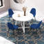 Table ronde à 5 places - Bleu, table tendance avec 4 chaises Blue 5, assise en métal