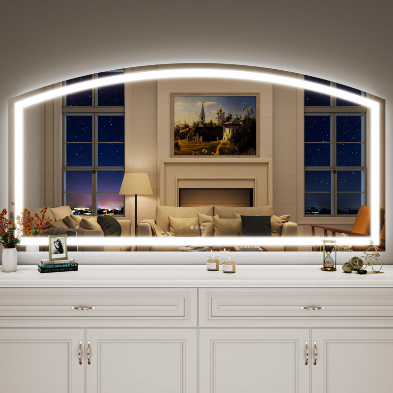 LED Bathroom Mirror with Lights Arched Vanity Mirror with Touch Sensor Lighted Mirror with Metal Frame Frontlit Anti-Fog Dimmable 3 Colors Temperature Shatterproof