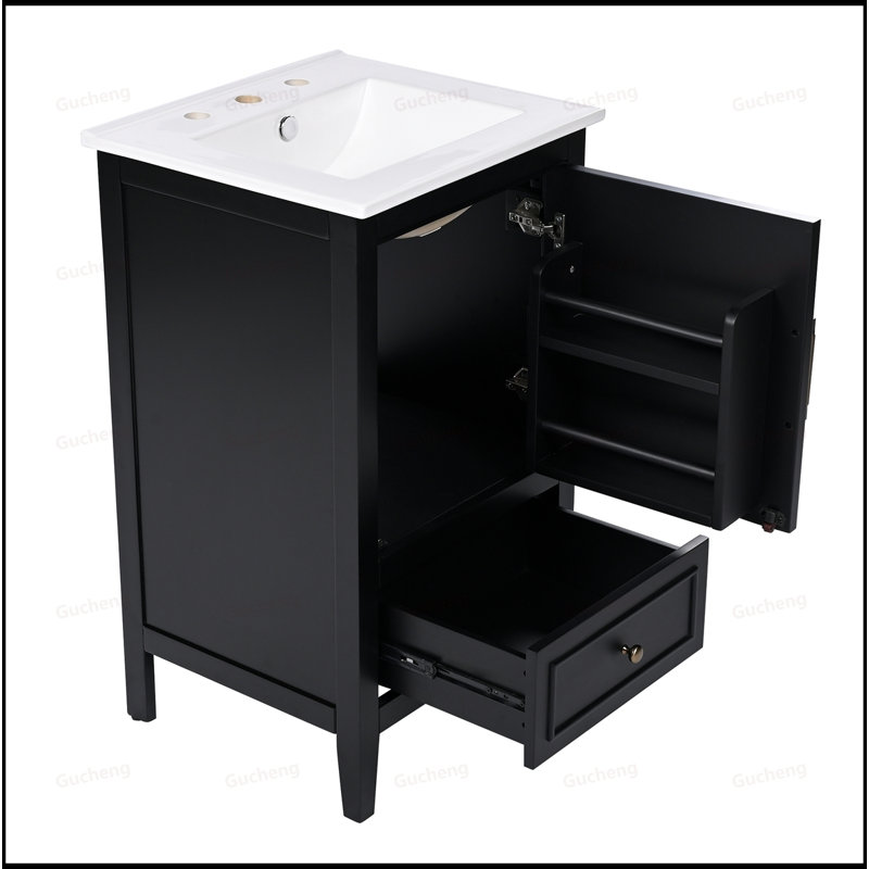 Meuble-lavabo de 20 po avec porte droite, Noir
