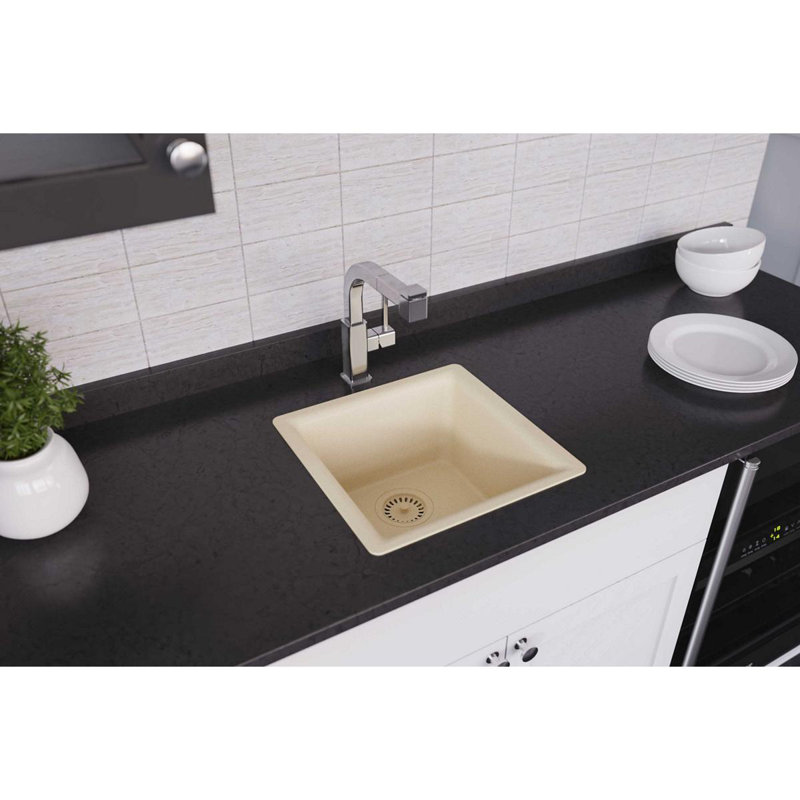 Quartz Luxe 16" L x 16" W Dual Mount Bar Sink, Parchment