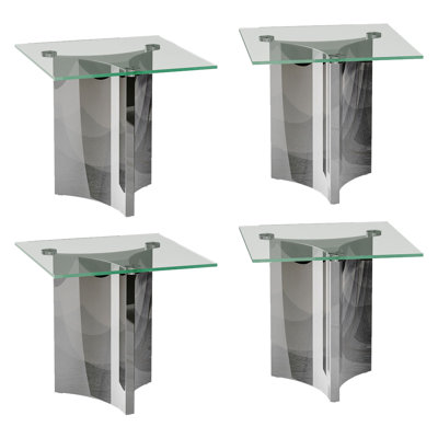 Clear Tempered Glass End Table Set Couch Side Table With Mirrored Silver Base Set Of 4