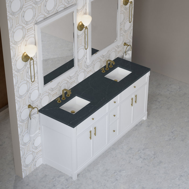 Bellshire 72" W Double Vanity, Charcoal Soapstone, Bright White