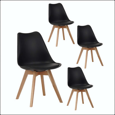 Chaise de salle à manger Mid-Century moderne avec corps en plastique et pieds en bois - ensemble de 4