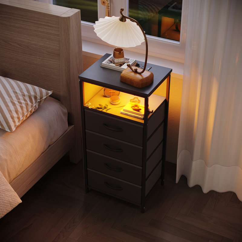 40cm W Metal Bedside Table, Black