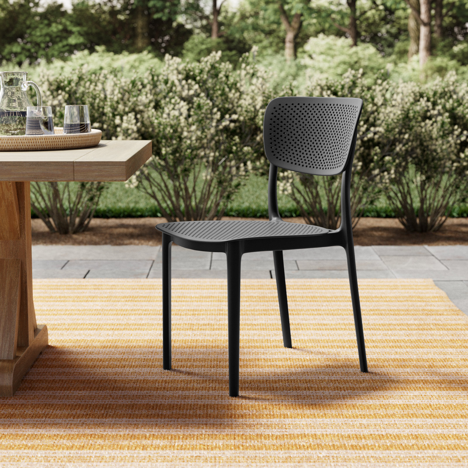 Farrah Stacking Patio Dining Side Chair, Black