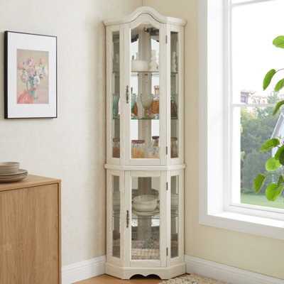 Vitrine lumineuse vitrée avec portes et tablettes en verre trempé, armoire de coin avec ampoule, décoration de rangement en coin pour le salon et la chambre à coucher