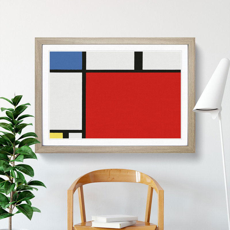 Composition Vol.2 by Piet Mondrian - Picture Frame Graphic Art on MDF, 48cm H x 65cm W x 2cm D, Oak Framed