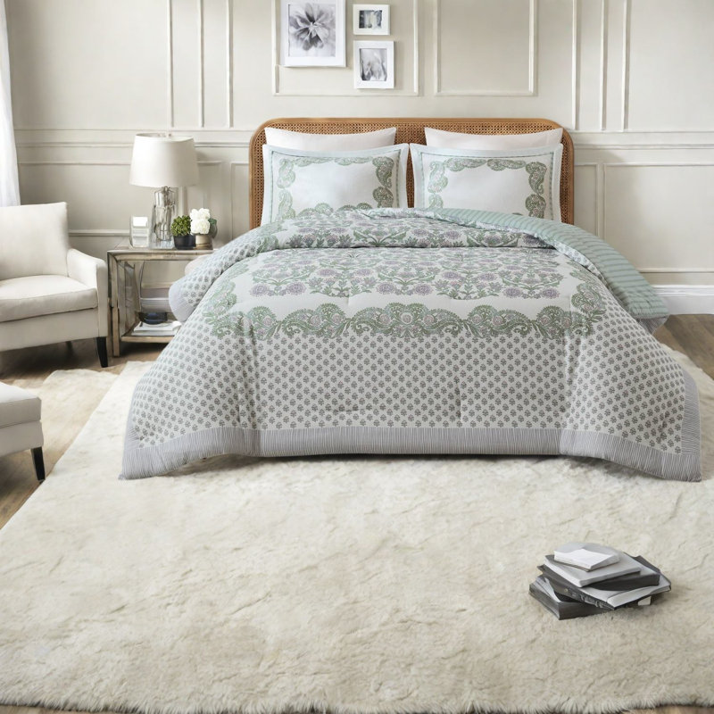Cotton Blend Striped and Paisley Comforter Set