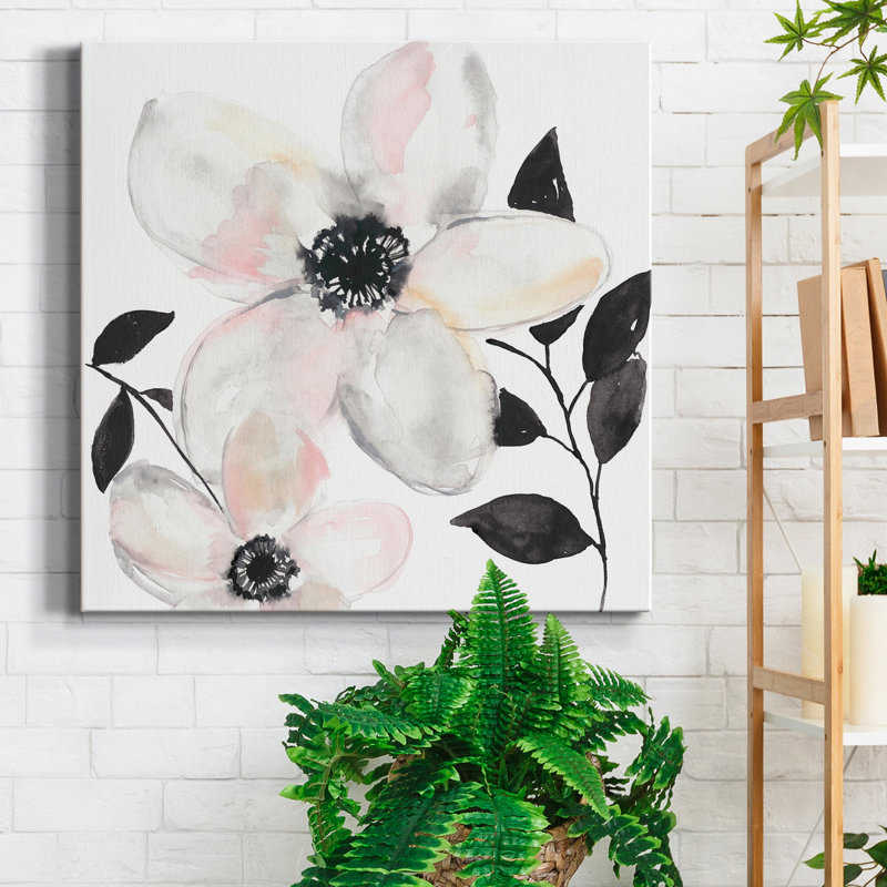 «Black & Blush Anemone II» - Toile tendue avec châssis de qualité supérieure - prête à être accrochée