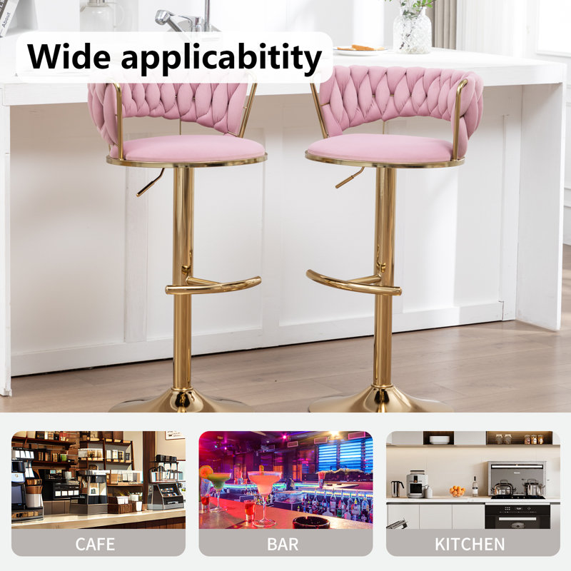 Swivel Bar Stools Set Of 4, Counter Height Bar Stools With Low Back, Velvet Adjustable Height Barstools, Gold Bar Stools For Kitchen Island, Pub