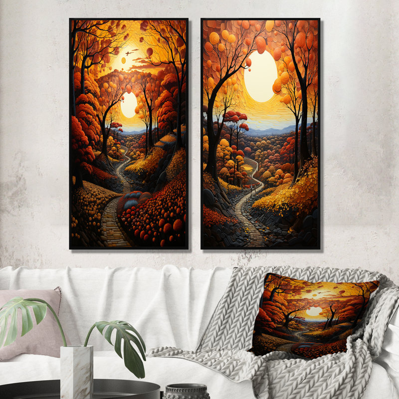 Patchwork d'automne campagne "Patchwork d'automne campagne" - 2 pièces, H 40 po x l 40 po, Cadre noir