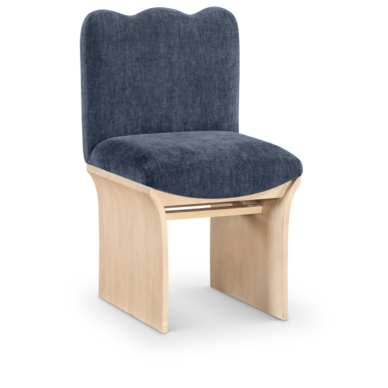 Cassady Chenille Fabric Upholstered Dining Chair, Navy Chenille Fabric, Natural