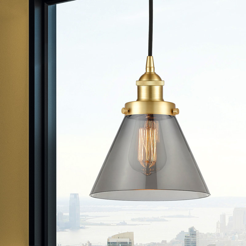 Mini-luminaire suspendu 1 lumière Cone, H 9,75 po x l 7,75 po x P 7,75 po, Gris, Or satiné