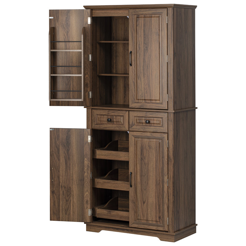 Tall Kitchen Pantry Cabinet with Pull Out Organizers, Brown