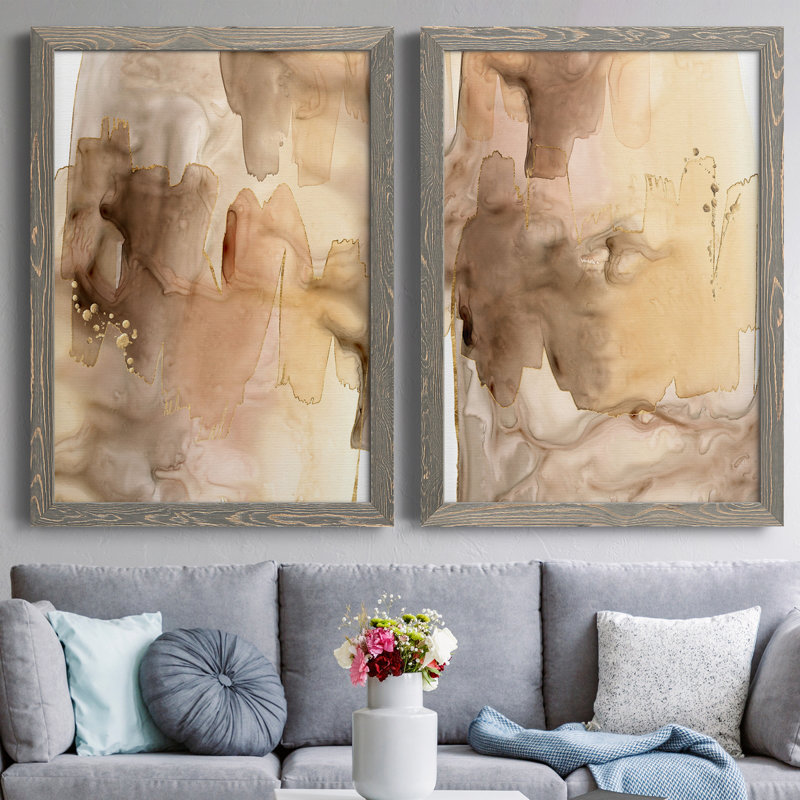 Mouvement encadré doré sur toile tendue - prêt à accrocher, H 43,5 po x l 31,5 po x P 1 po, Toile avec cadre gris