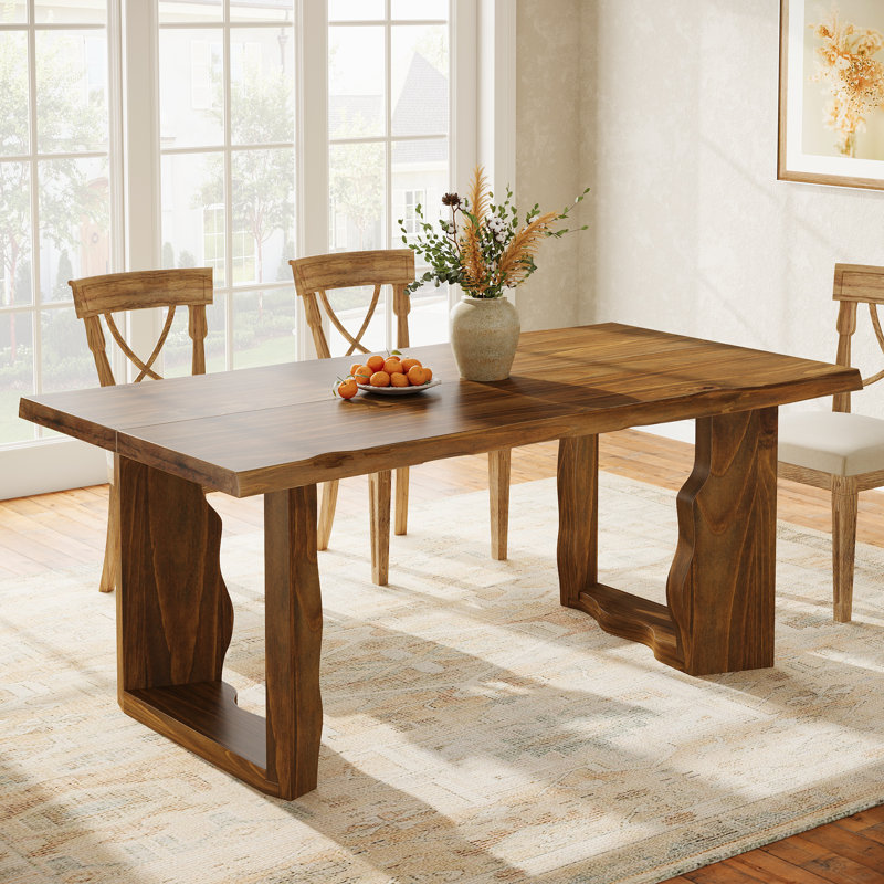 Farmhouse 63-Inch Solid Wood Dining Table,Rustic Kitchen Table For 4-6 Person For Kitchen & Dining Room, Dark Walnut