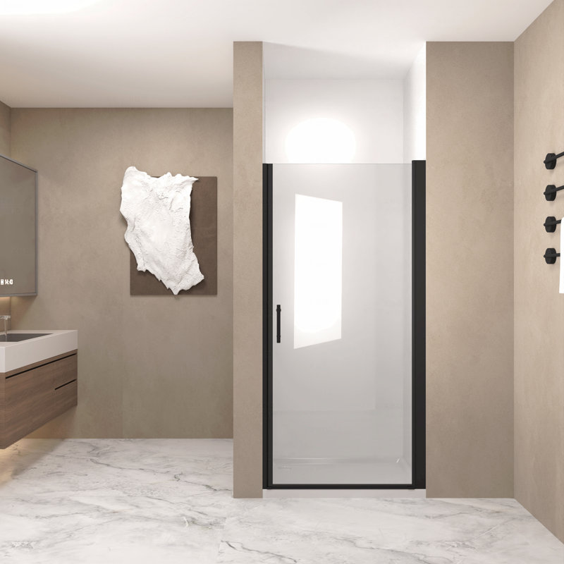 Porte de douche - cadre en aluminium noir mat, demi-cadre, film en verre trempé antidéflagrant de 1/4 po (6 mm), Noir mat