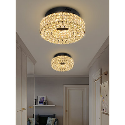 Lustre en cristal 16 po Dia, lustre rond de salon, plafonnier encastré moderne pour vestibule, couloir, salle à manger