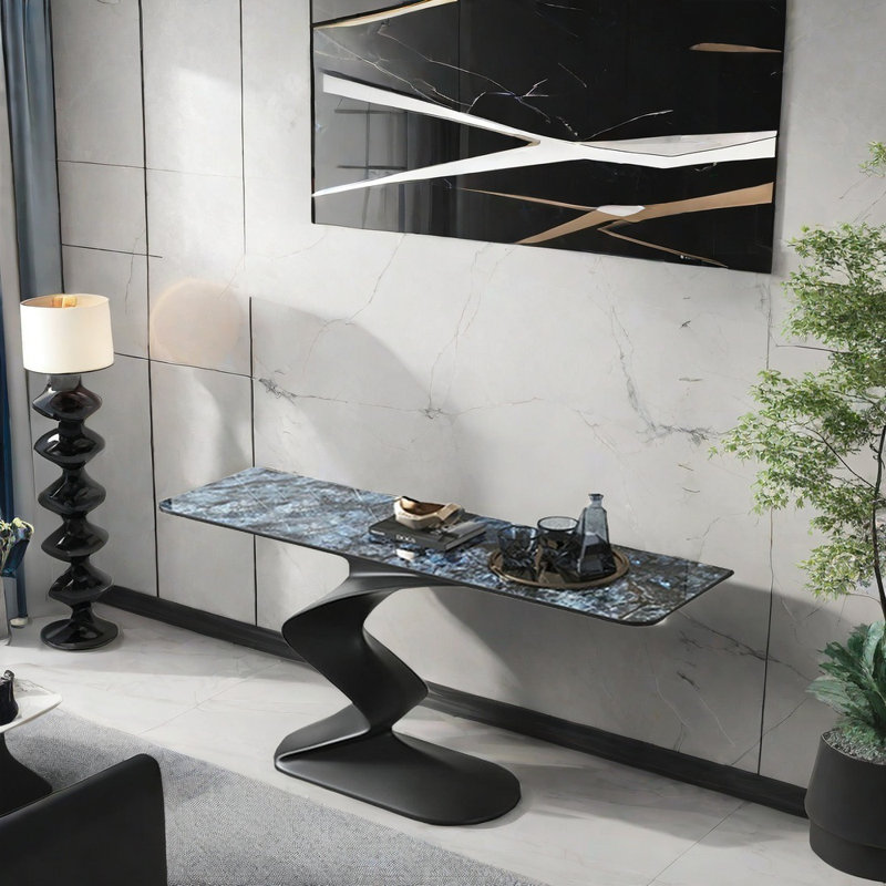 Console d'entrée minimaliste de luxe, Bleu, 32.3" H x 59.1" W x 11.8" D, Noir, noir, noir, noir