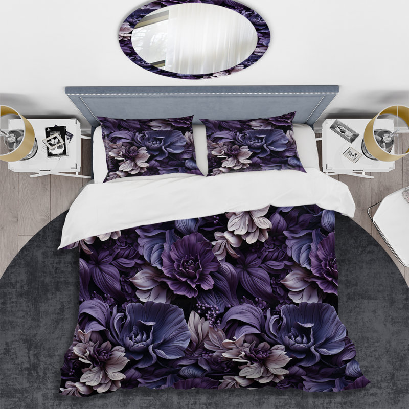 Amiria Shadowed Elegance Moody Patterns - Floral Duvet Cover Set - Microfiber Polyester, Twin Duvet Cover + 1 Standard Sham