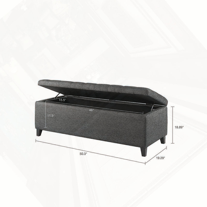 Tufted Top Soft Close Storage Bench, Charcoal