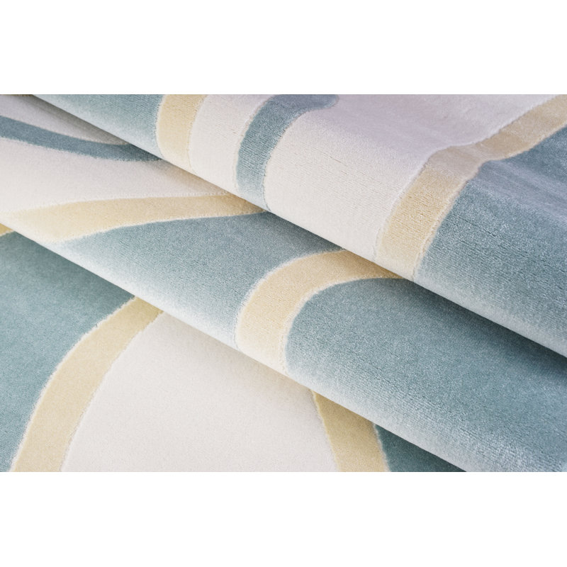 Tapis abstrait blanc/bleu Fritch, Rectangle 5 pi 3 po x 7 pi 7 po