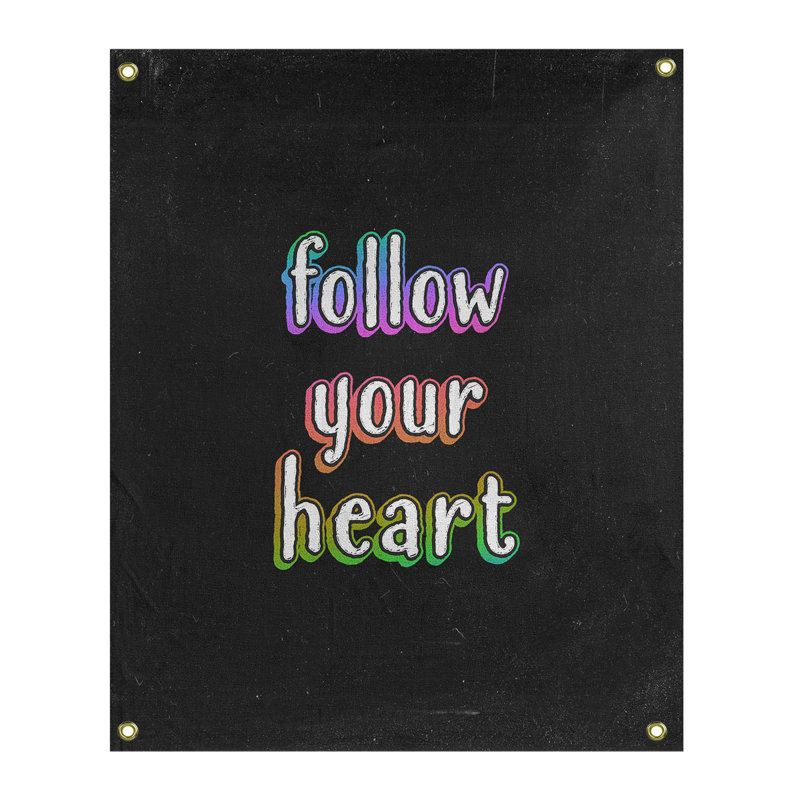 Tapisserie tableau noir en polyester suivre votre citation cardiaque, H 80 po x l 59 po, Arc-en-ciel