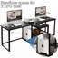 Bureau double de 235 cm de large avec étagères de rangement, bureau de jeu deux places avec support pour boîtier PC, idéal pour le télétravail ou le bureau à domicile.