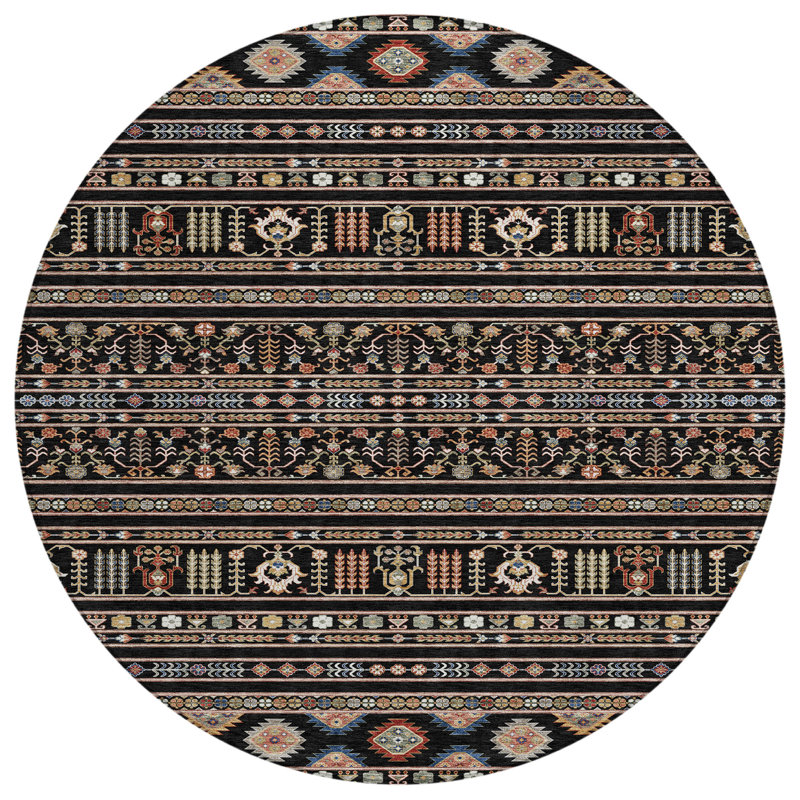 Machine Washable Indoor/Outdoor Boruta ACN2244 Navajo Rug, Round 8'