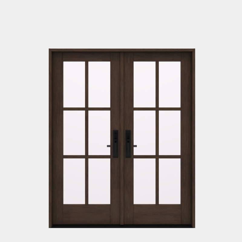 G106-SW-80 | Porte double 80 po, extérieur pré-monté RTA, SDL 6 Lite, bois d'acajou brut, 66.5" x 82" [32" Door]
