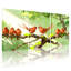 Oiseaux oiseaux perchés sur une branche avec fond vert, ensemble de 3 impressions sur toile-876817270