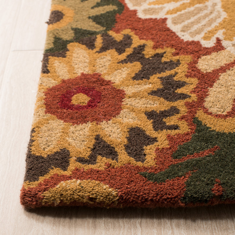 Ivory and Rust Floral Hand-Tufted Wool 8' x 10' Rug