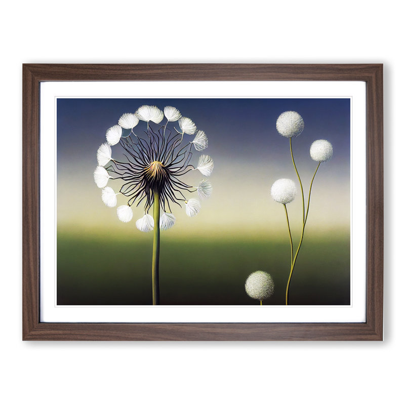 Stunning Dandelion Flowers 1 Piece Single Picture Frame Wall Art, 46cm H x 64cm W x 2cm D, Walnut