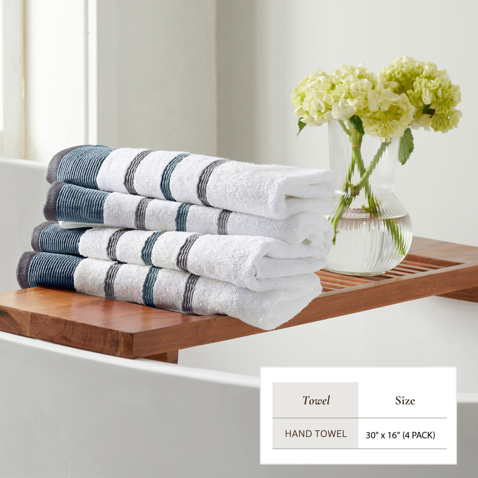 Deanthony Cotton Bath Towel, Moroccan Blue/December Sky, Hand Towels - 4 Pack