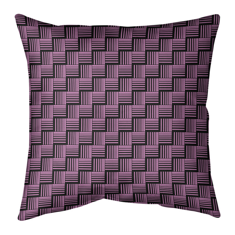Rayures tressées contrastantes Coussin décoratif, 18 po x 18 po, Polyester / bourre de polyester, Rose foncé