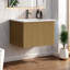 Meuble-lavabo moderne en bois de chêne avec lavabo en céramique, mural pour une salle de bain peu encombrante