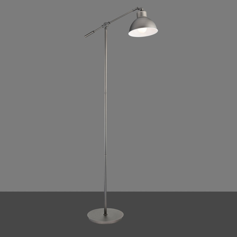 Cogswell 163cm Industrial Style Adjustable Reading Floor Lamp, Pewter Grey