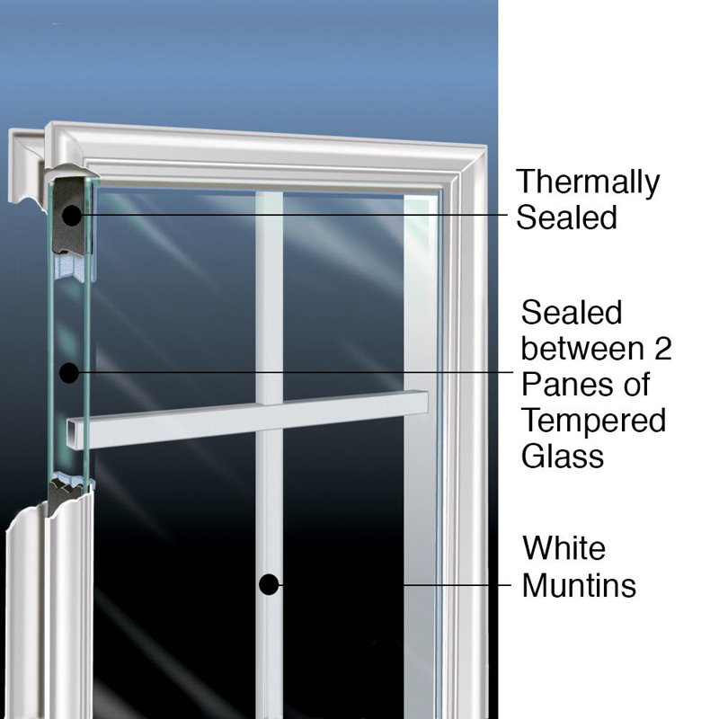 Porte de patio interne pré-suspendue avec grilles internes, H 80 po x l 60 po x P 1,75 po, S'ouvre à gauche vers l'intérieur