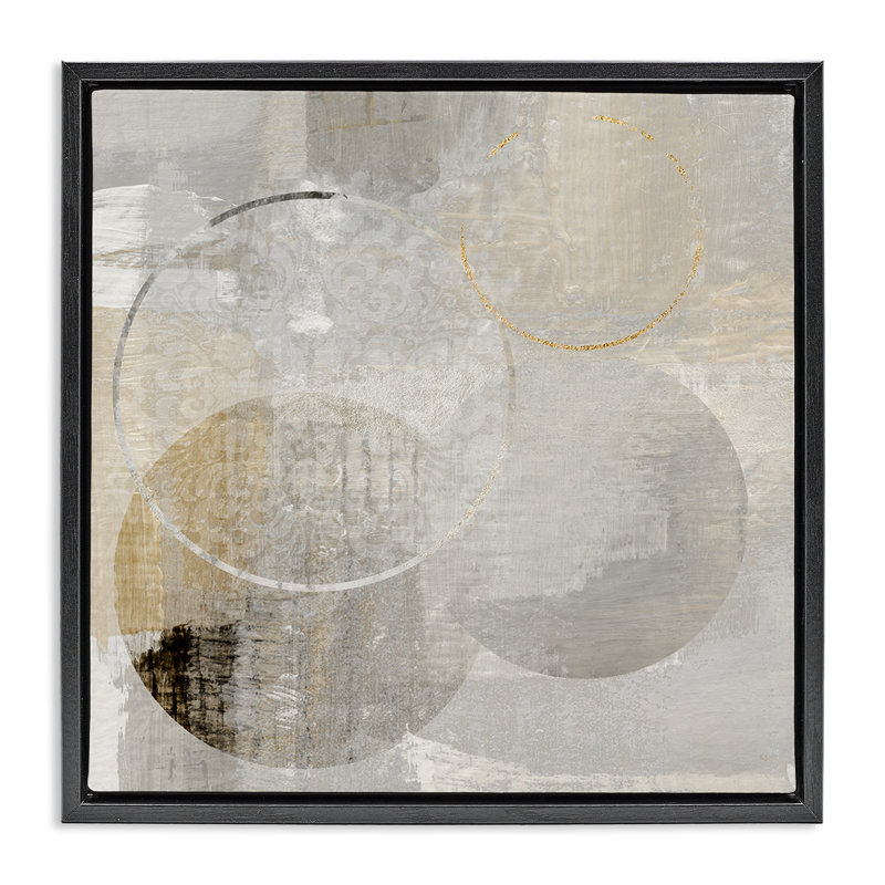 Layered Circles in Neutrals, Jet Black Floater Frame, 18" H x 18" W