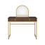 Bureau de meuble-lavabo rectangulaire en noyer et doré avec structure en métal, plateau à bijoux avec miroir inclus, 2 tiroirs de rangement en panneau de particules, hauteur de 50 pouces et avec, inclus, tiroirs,