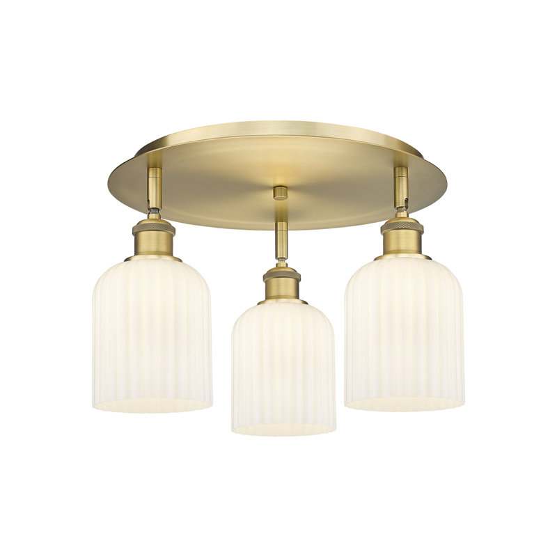 Plafonnier encastré 3 lumières 17 po Ballston, Laiton brossé, Blanc brillant