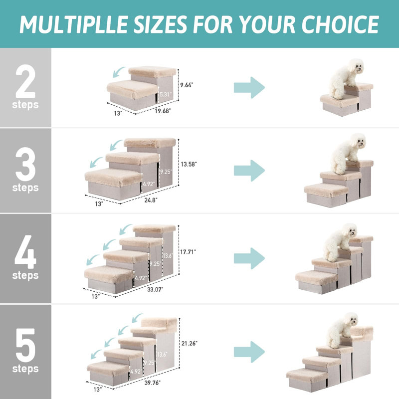 Foldable Brown Fabric Pet Stairs with Storage