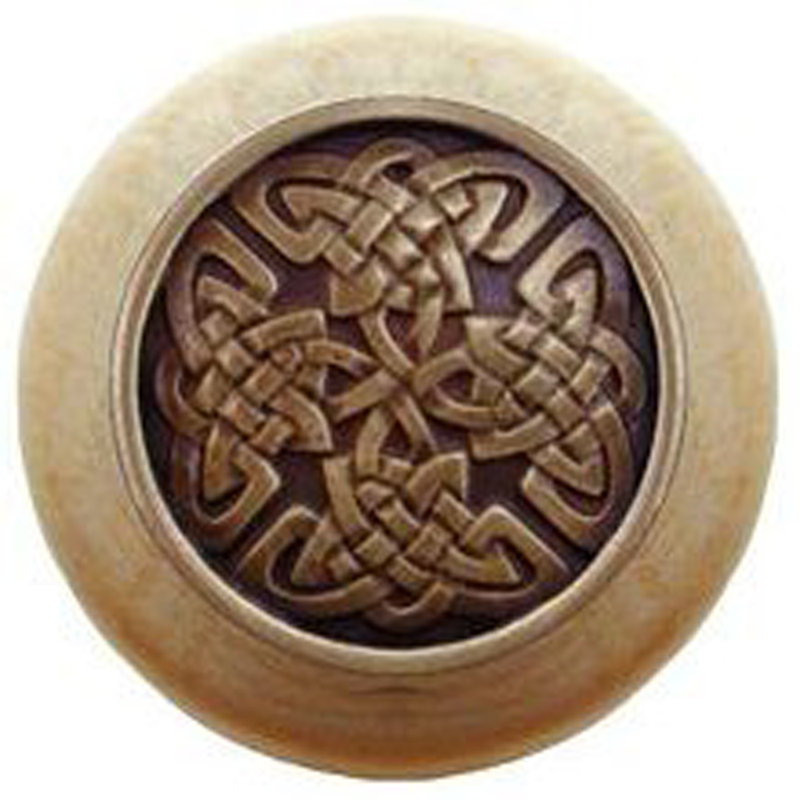 Jewel 1.5" Diameter Mushroom Knob, Antique Brass Natural Wood