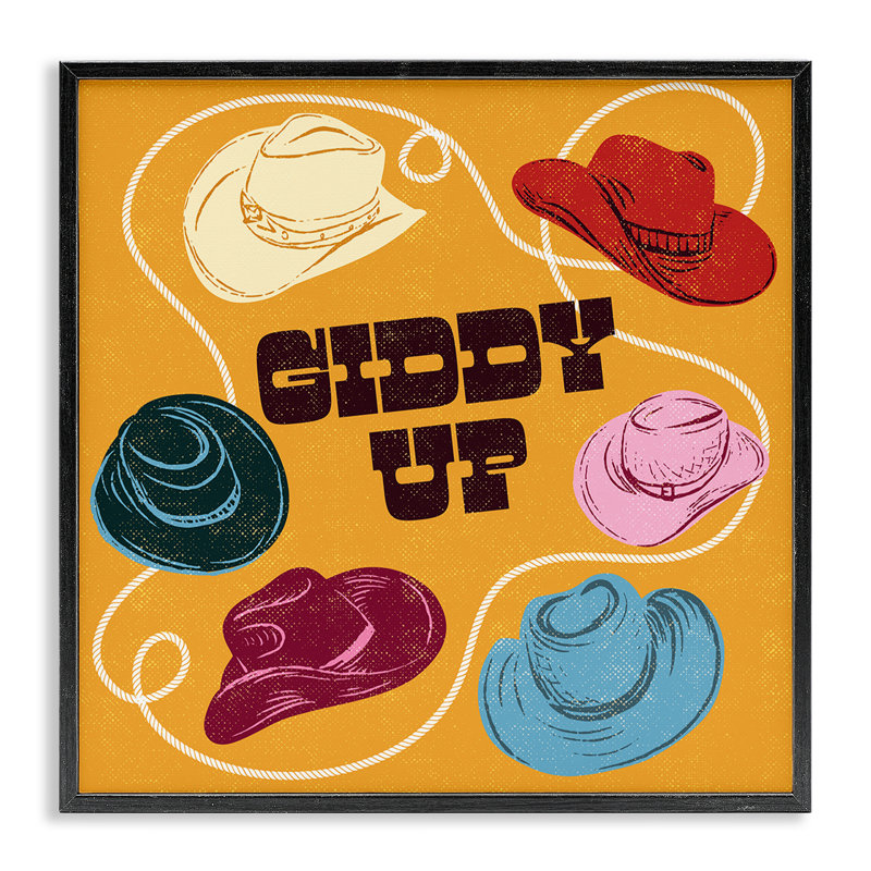 «Giddy Up Cowboy Hats & Lasso», estampe numérique, design par Diane Labombarbe, Giclée encadrée noir minuit