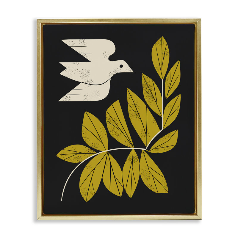 Cadre flottant Mid-Century colombe et branches, design par Renea L. Thull, H 31 po x l 25 po, Cadre flottant métallique doré