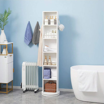 Rotating Bathroom Storage Cabinet with Full-Length Mirror, 360-Degree Swivel